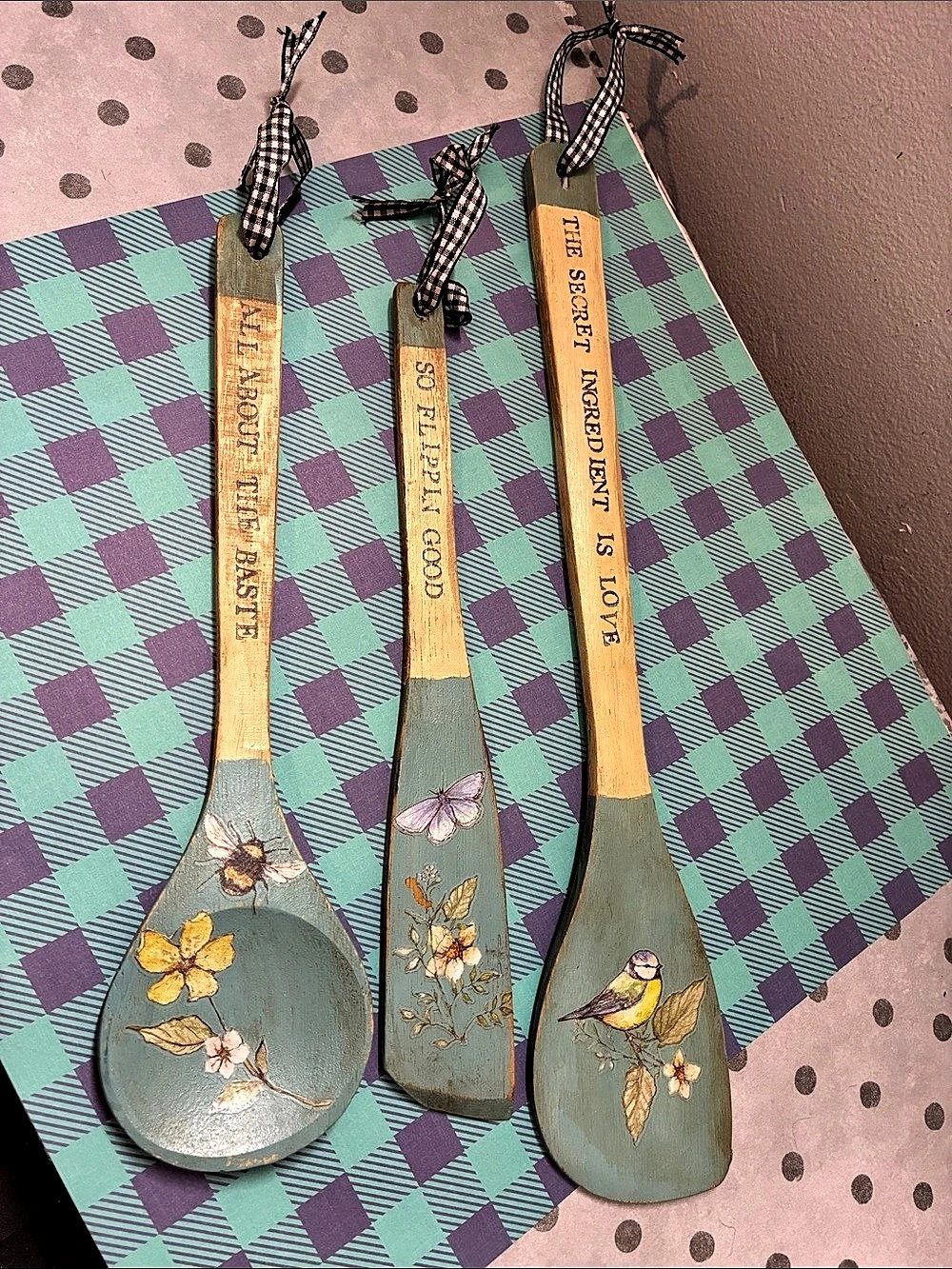 Painted Wooden Utensil Decor Set of 3